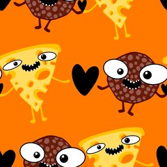 Cartoon food seamless sausage and cheese pattern for wrapping paper and fabrics and linens and kids clothes print
