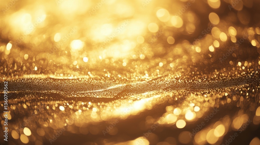 Poster Abstract golden texture with metallic reflections, soft bokeh, and shimmering light effects. A luxurious glowing background perfect for elegant designs.