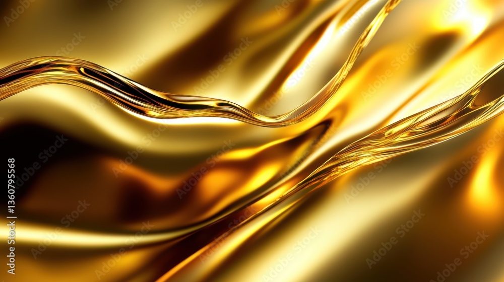 Poster abstract golden waves with fluid motion, soft reflections, and a warm luminous glow. elegant metalli
