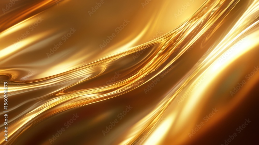 Poster abstract golden waves with fluid motion, soft reflections, and a warm luminous glow. elegant metalli