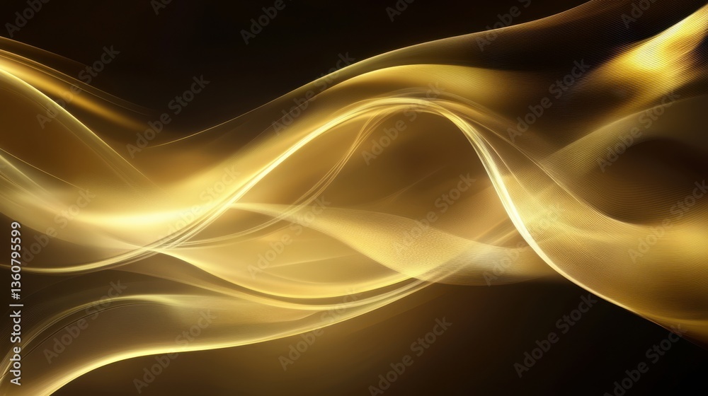 Poster abstract golden waves with fluid motion, soft reflections, and a warm luminous glow. elegant metalli