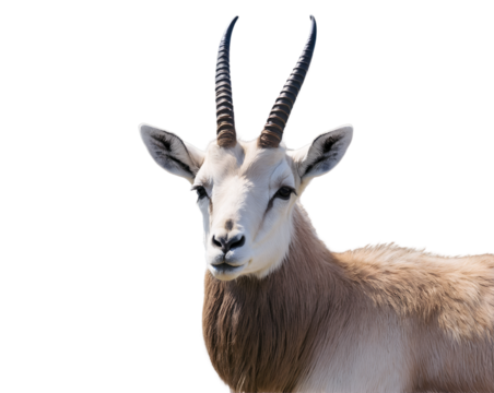 Magnificent Portrait of an Addax Antelope Displaying Striking Spiral Horns and Elegant Features Against a Solid Color Backdrop Highlighting its Natural Beauty and Grace