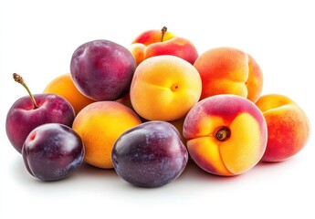 Fresh and Juicy Assortment of Plums and Peaches on White Background Ideal for Healthy Eating, Fruit Market, or Culinary Use