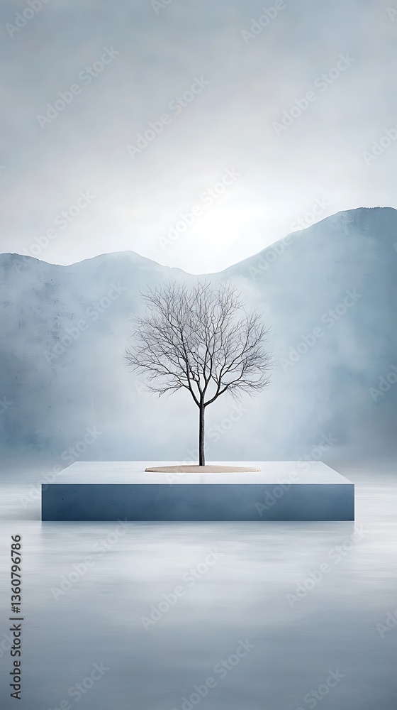Poster leafless tree minimalist mountain scene