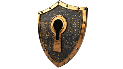 Abstract circuit shield with keyhole on transparent background