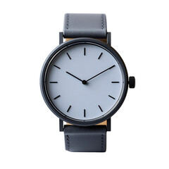 Soft Gray Minimalist Watch with Small Black Numerals Isolated on Transparent Background