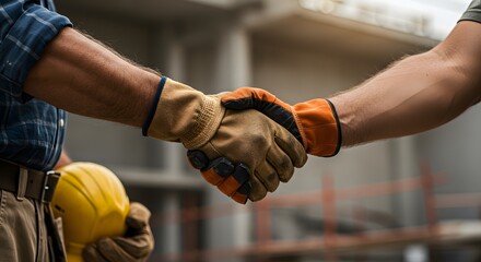 Construction workers handshake with site. (10)