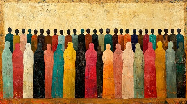 Celebrating Unity: A vibrant tapestry of diverse human figures, symbolizing global community and shared humanity.