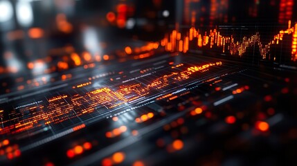 An advanced AI-driven business intelligence system scanning industry trends, market fluctuations, and investment strategies using real-time machine learning models.