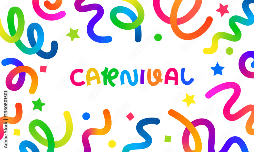 Poster Vector Carnival Background with Confetti. Abstract Birthday Celebrate Element. 3D Color Ribbon Explosion. Party Paper Fireworks