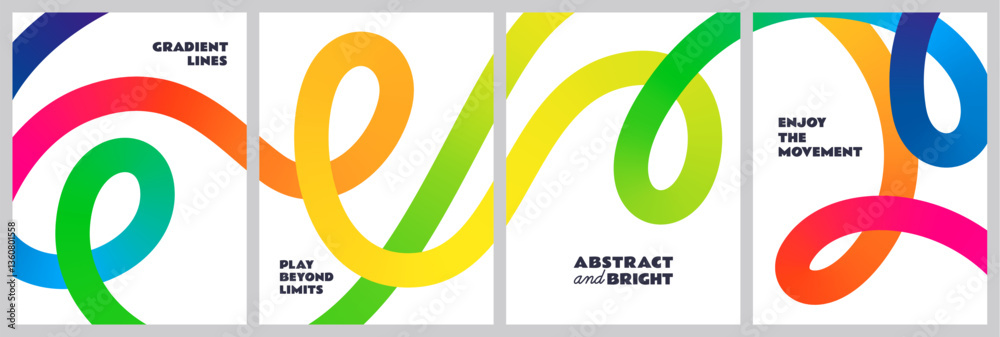 Fototapete Backgrounds with Abstract Gradient Lines. Color Patterns with 3d Wave Shapes. Vector Curve Rainbow Ribbons. Poster Design with Dynamic Graphic