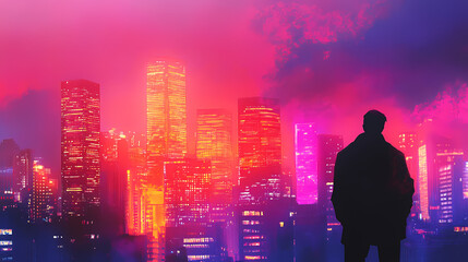 Moody introspective silhouettes against vibrant cityscapes. Vibrant Incubation. Illustration