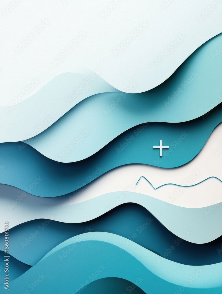 Poster Layered paper art design featuring calming blue and teal tones with subtle medical symbols perfect for health-related themes Generative AI