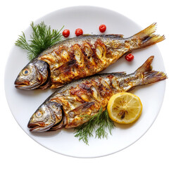 Baked fish with spices, on a transparent background