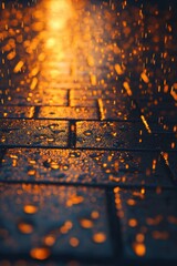 Night light reflection of city street ground in rainy days in city.