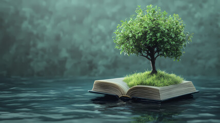 surreal floating water book tree