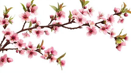 Obraz premium Beautiful Pink Peach Blossoms Spring Branch Floral Nature Photography White Background Delicate Flowers Springtime Botanical Image Fresh Blossoms 