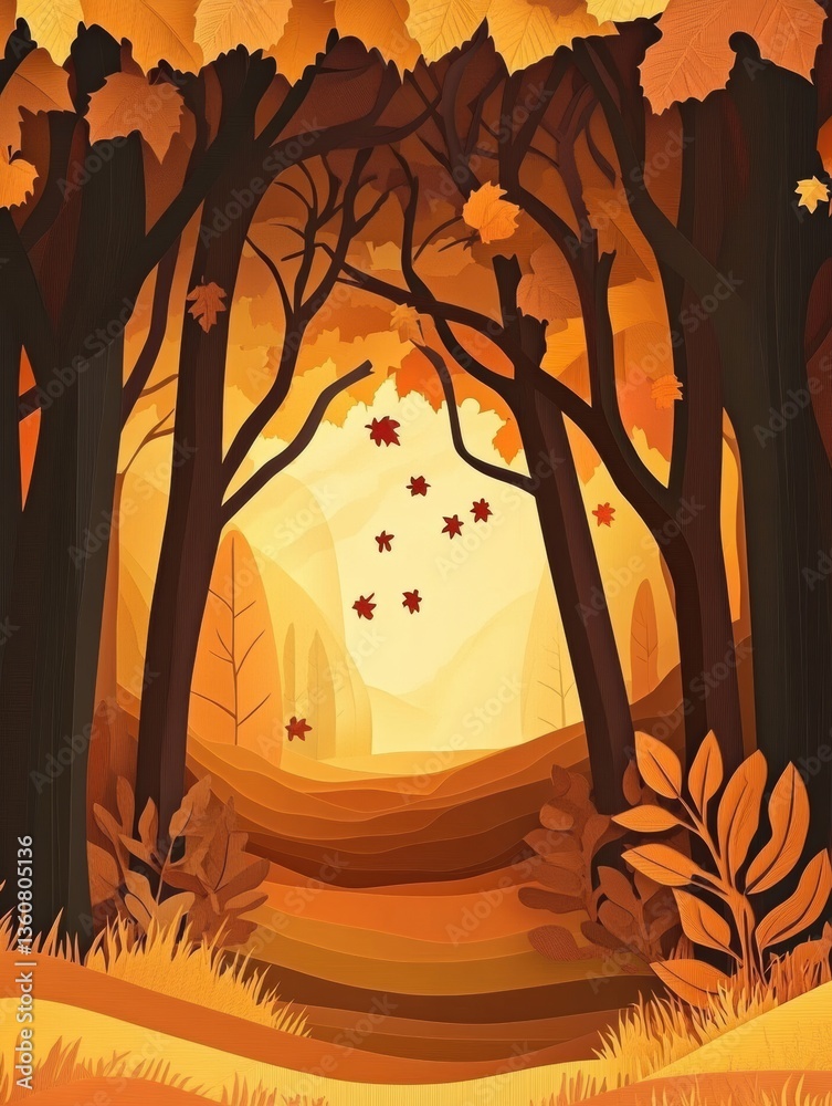 Aufkleber experience the beauty of a layered paper cut autumn forest with golden leaves in warm tones generati
