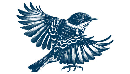 Restless flycatcher bird engraving vector illustration