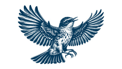 Restless flycatcher bird engraving vector illustration