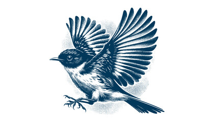 Restless flycatcher bird engraving vector illustration