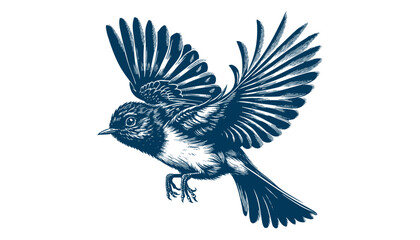 Restless flycatcher bird engraving vector illustration