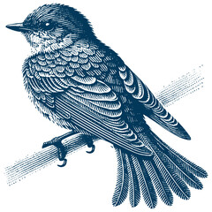 Restless flycatcher bird engraving vector illustration