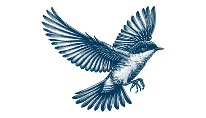 Restless flycatcher bird engraving vector illustration