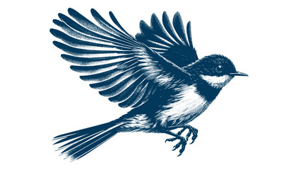 Restless flycatcher bird engraving vector illustration