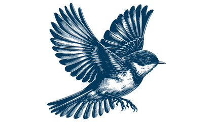 Restless flycatcher bird engraving vector illustration