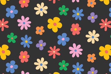 A pattern of multicoloured different flowers. Drawn by hand. Vector illustration
