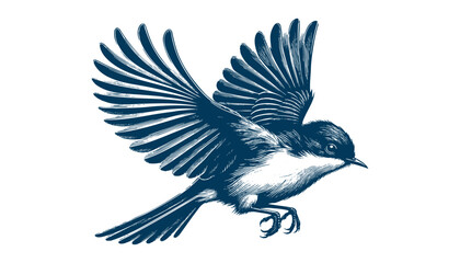Restless flycatcher bird engraving vector illustration