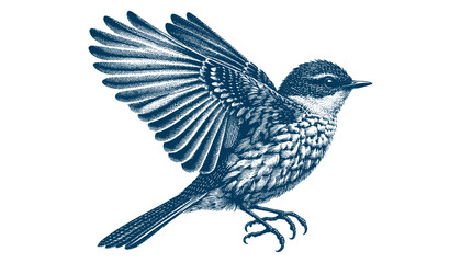 Restless flycatcher bird engraving vector illustration