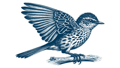 Restless flycatcher bird engraving vector illustration