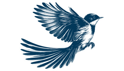 Restless flycatcher bird engraving vector illustration