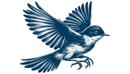 Restless flycatcher bird engraving vector illustration