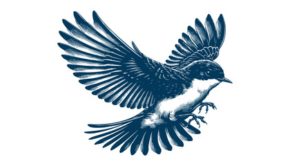 Restless flycatcher bird engraving vector illustration