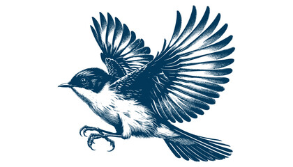 Restless flycatcher bird engraving vector illustration