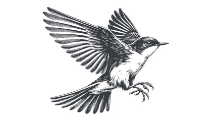 Restless flycatcher bird engraving vector illustration