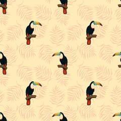 Seamless tropical pattern with parrots