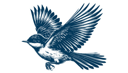 Restless flycatcher bird engraving vector illustration