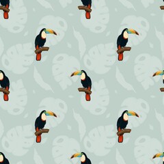 Seamless tropical pattern with parrot