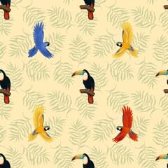 Seamless tropical pattern with parrots