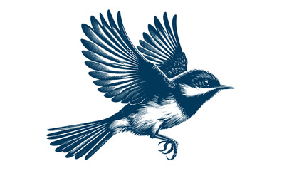 Restless flycatcher bird engraving vector illustration