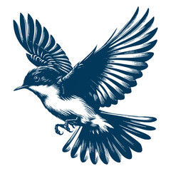 Restless flycatcher bird engraving vector illustration