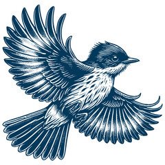 Restless flycatcher bird engraving vector illustration