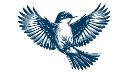 Restless flycatcher bird engraving vector illustration