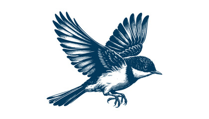Restless flycatcher bird engraving vector illustration