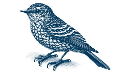 Restless flycatcher bird engraving vector illustration
