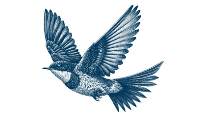 Restless flycatcher bird engraving vector illustration